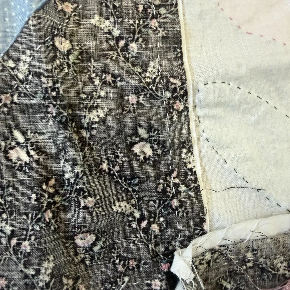 Vintage Antique Hand Pieced Quilt Top Tulip Flowers Floral 64 x 84 UNFINISHED